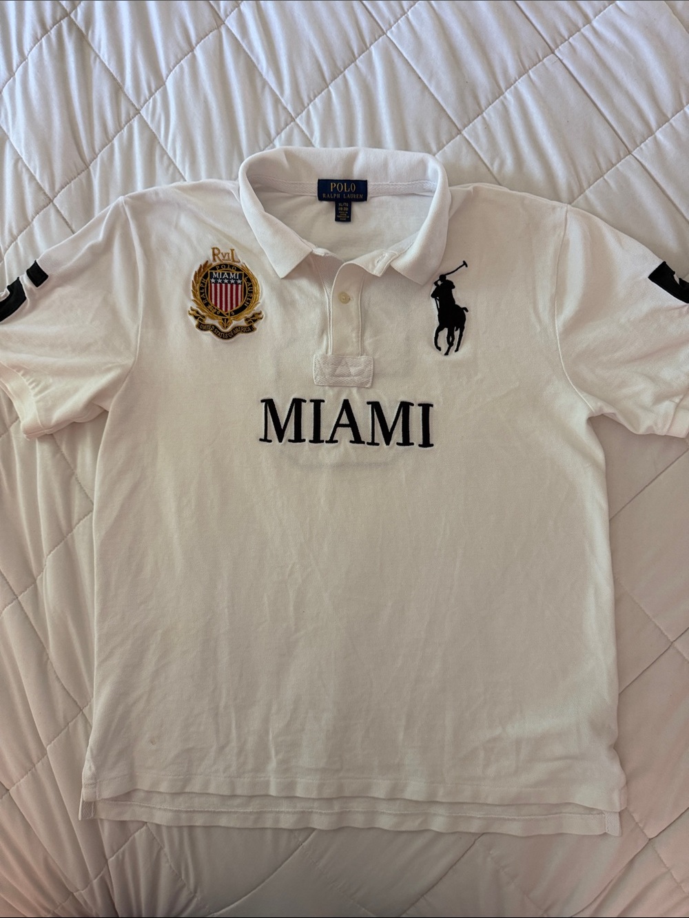 Polo by Ralph Lauren White Miami Crest Polo Shirt with Navy Embroidery